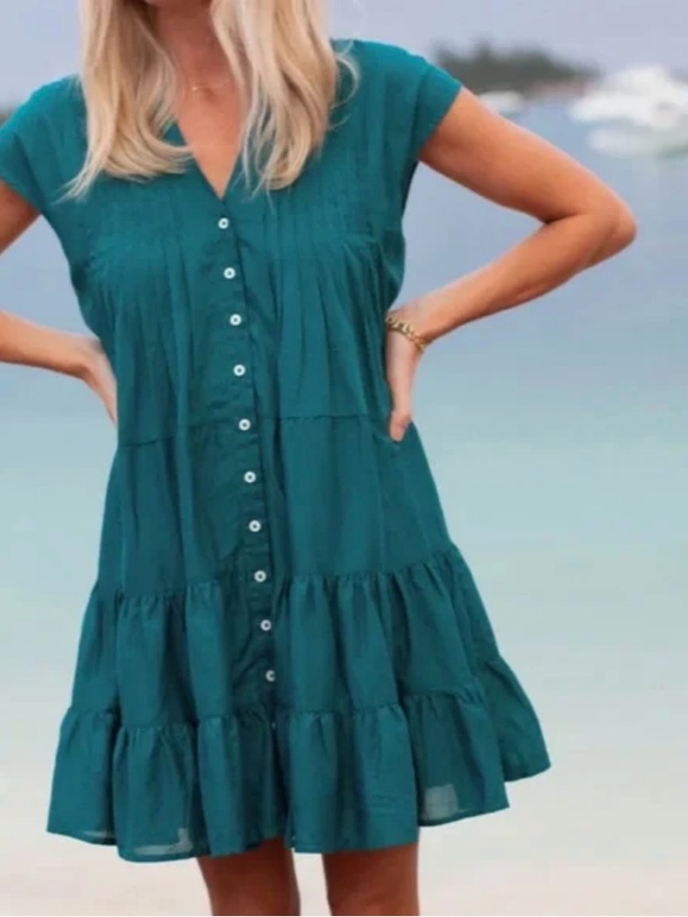 Loft women’s size small front button sundress with cap sleeves teal color